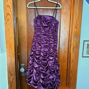 Vintage Y2K Ruched Strapless Silky Midi Puffed Whimsical Purple Dress
